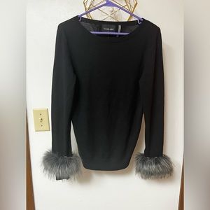 Black Sweater with Fur Sleeve Cuffs